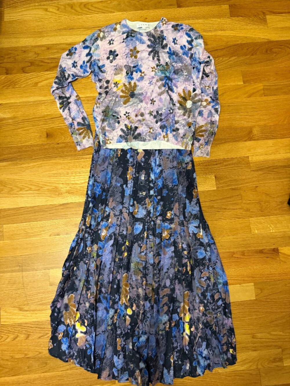 Watercolor Print Coordinating Sweater/Skirt Set